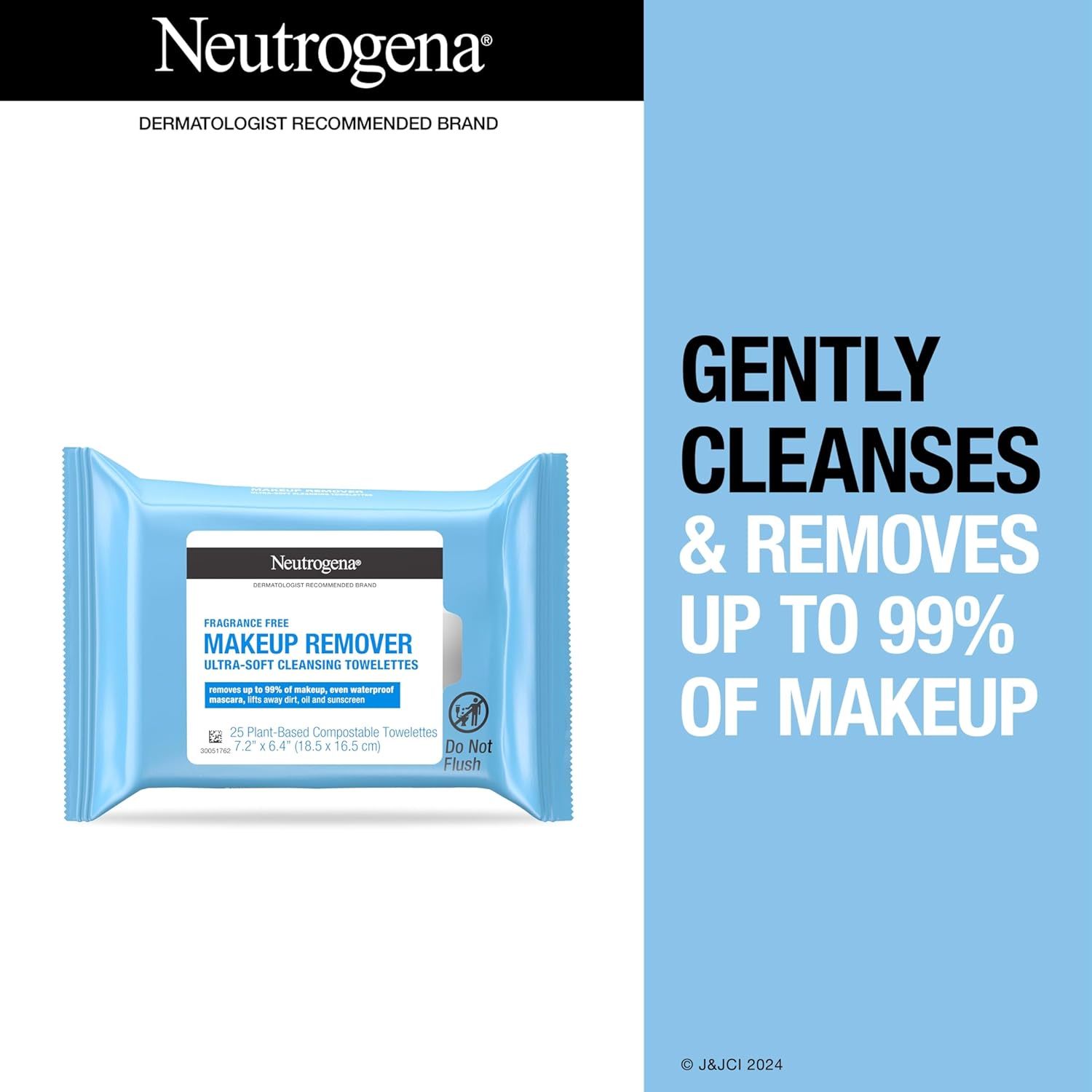 Neutrogena Cleansing Fragrance Free Makeup Remover Face Wipes, Cleansing Facial Towelettes for Waterproof Makeup, Alcohol-Free, Unscented, 100% Plant-Based Fibers, Twin Pack, 2 x 25 ct - Image 3
