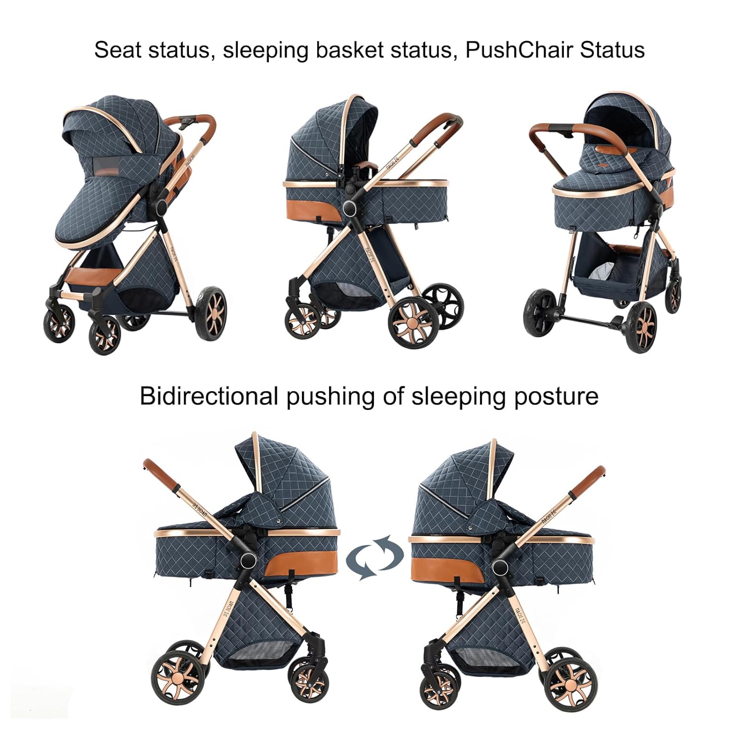 2 in 1 Baby Bassinet Stroller, Convertible Foldable Standard Stroller, Reversible Pushchair Infant Buggy Carriage, Portable High Landscape Pram for Toddler Newborn, Aluminum Alloy (2USV9-WHITE) - Image 4