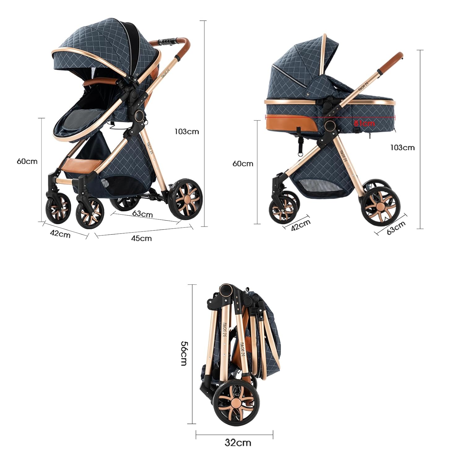 2 in 1 Baby Bassinet Stroller, Convertible Foldable Standard Stroller, Reversible Pushchair Infant Buggy Carriage, Portable High Landscape Pram for Toddler Newborn, Aluminum Alloy (2USV9-WHITE) - Image 7