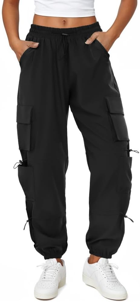 Womens Parachute Cargo Pants with Pockets Quick Dry Hiking Pants Lightweight Water-Resistant Baggy Joggers - Image 2