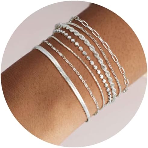 Kyerlyn Silver Bracelets for Women Trendy Waterproof Silver Dainty Bracelet Stack Adjustable Layered Bracelet Set Minimalist Fashion Jewelry - Image 2