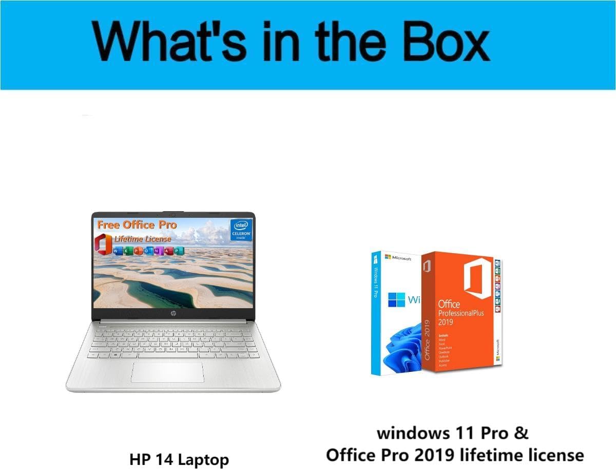 HP 14 Inch Laptop Student Business, with Office Lifetime License & Windows 11 Pro, Intel Dual-Core N4120, 16GB RAM, 384GB Storage(128GB eMMC+256GB MSD), Ultra Light, Webcam, WiFi, Accessories - Image 3