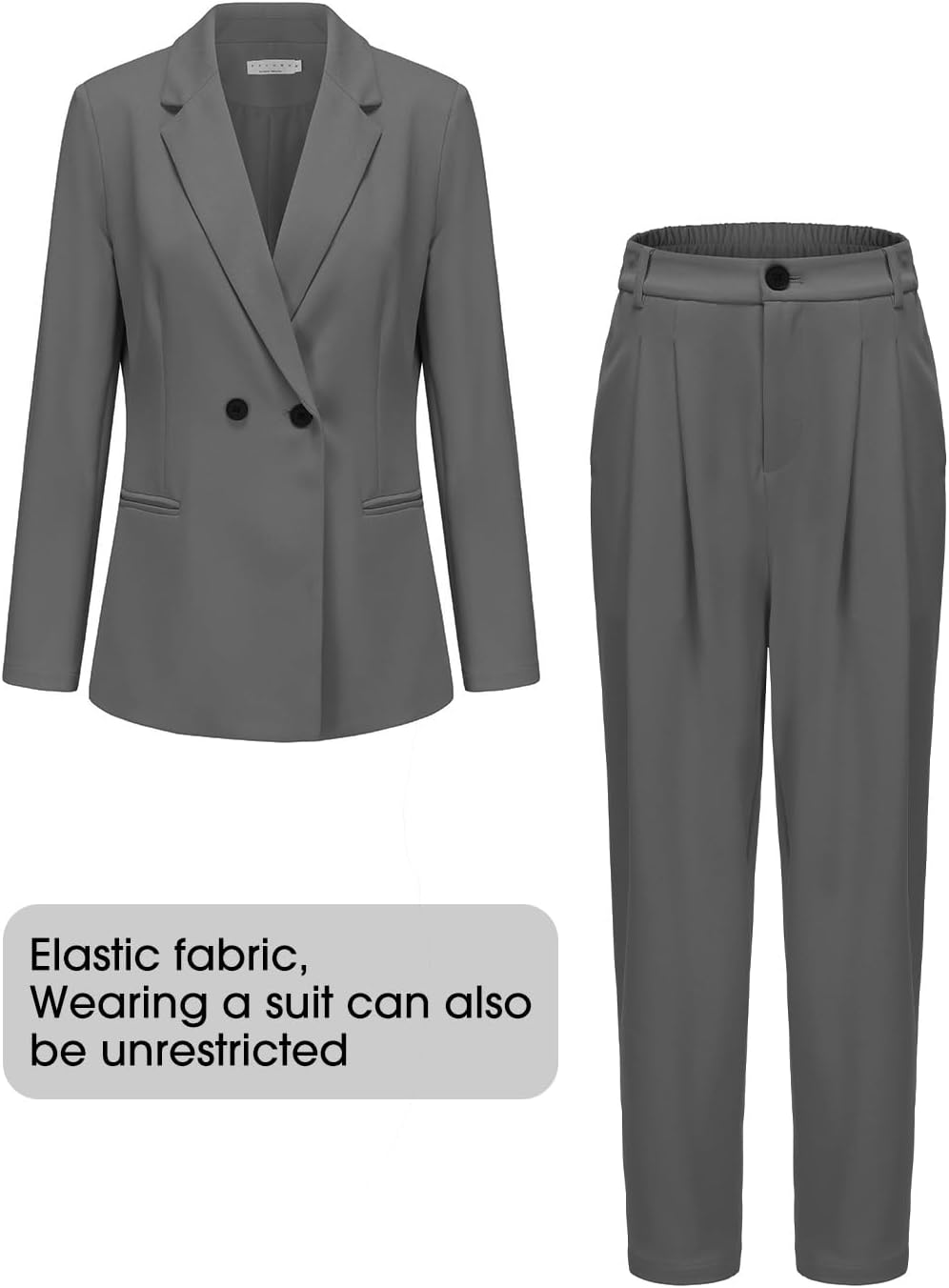 EXLURA Women's Business Blazer and High Elastic Waist Pant Suit Set Loose Fit Casual Fall Winter 2 Piece Suits for Work - Image 6