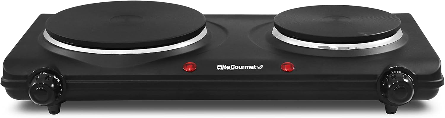 Elite Gourmet EDB-302BF Countertop Double Cast Iron Burner, 1500 Watts Electric Hot Plate, Temperature Controls, Power Indicator Lights, Easy to Clean, Black - Image 2