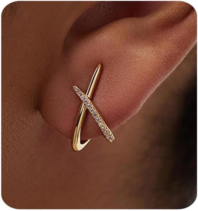 Gold Earrings for Women Trendy,14K Gold Stud Earrings Dainty Earrings Simple Minimalist Cubic Zirconia Diamond Gold Earrings Hypoallergenic Earring for Women Gifts - Image 2