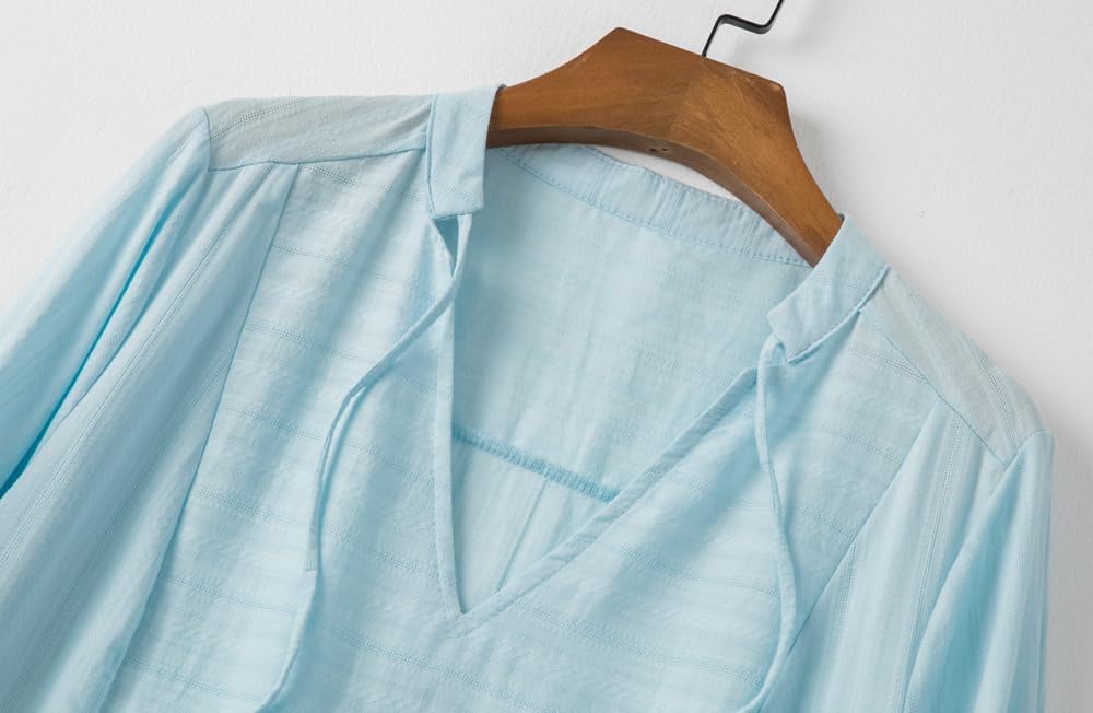 Lafural Womens V Neck Cotton Casual Loose Shift Tunic Smock Summer Dresses Vacation Dress 3/4 Sleeve Pocket - Image 5