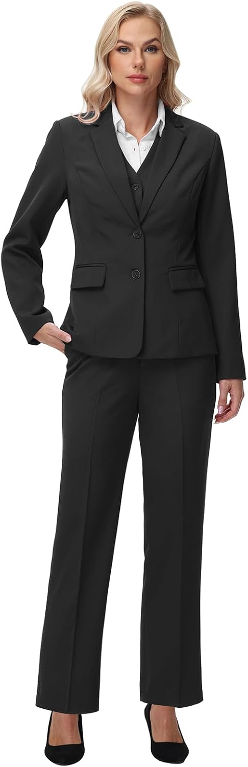 Lamgool Women 3 Piece Suit Single Breasted Blazer Formal Business Pantsuit Office Lady Tuxedo Set - Image 3