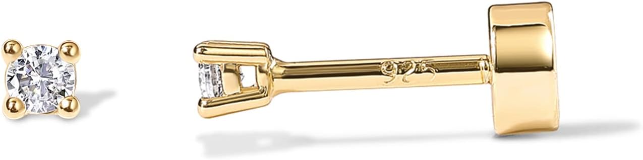 PAVOI 14K Gold Plated Solid 925 Sterling Silver Post Cubic Zirconia Stud Flat Back Earrings for Women | Cartilage Earring | Helix Piercing Jewelry | Small Stud Earrings for Women - Image 2