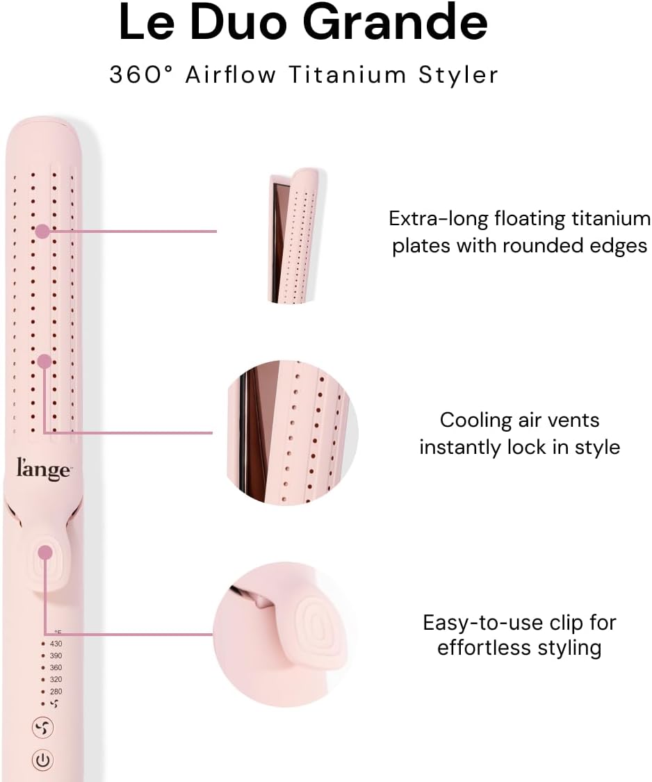 L'ANGE HAIR Le Duo Grande 360° Airflow Styler | 2-in-1 Curling Wand & Titanium Flat Iron Professional Hair Straightener and Curler with Cooling Air Vents to Lock in Style | Adjustable Temp (Blush) - Image 3