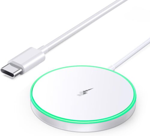 Magnetic Wireless Charger 15W Mag Safe Charger-Fast Charging Pad Compatible with iPhone16/15/14/13/12 Series & Airpods 2 3 Pro-LED Mag-Safe Pad with Dual Charging Ports Original Replacement（White）