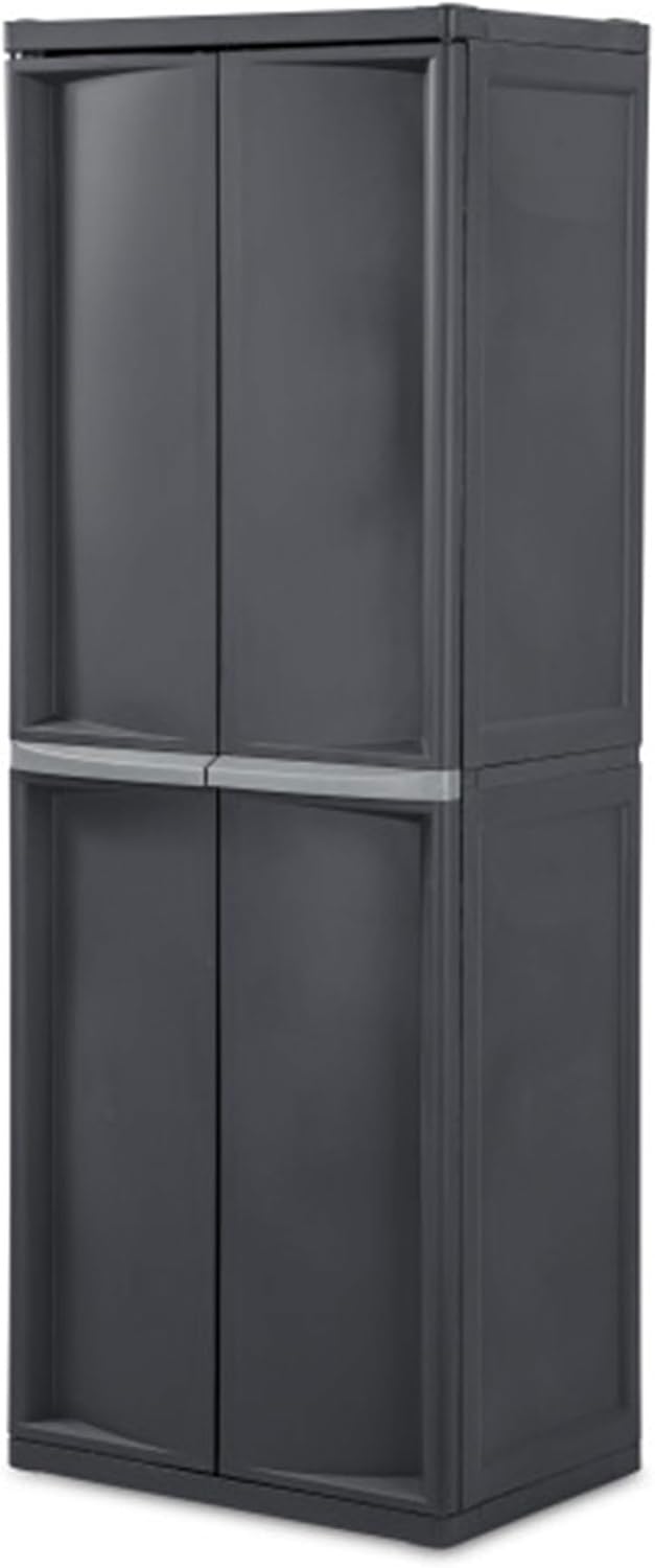 Sterilite Storage Cabinet, Rugged Plastic Garage Organizer with Double Doors, 4 Adjustable Shelves, Gray - Image 2