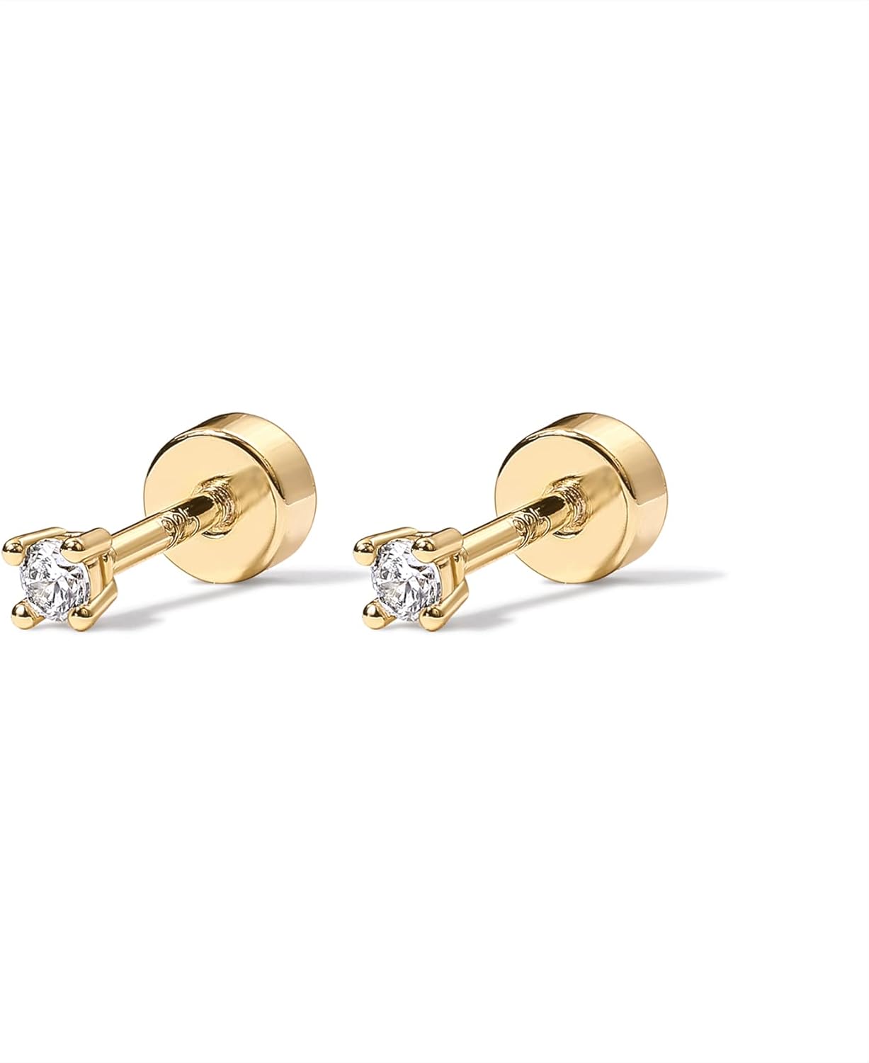 PAVOI 14K Gold Plated Solid 925 Sterling Silver Post Cubic Zirconia Stud Flat Back Earrings for Women | Cartilage Earring | Helix Piercing Jewelry | Small Stud Earrings for Women - Image 4