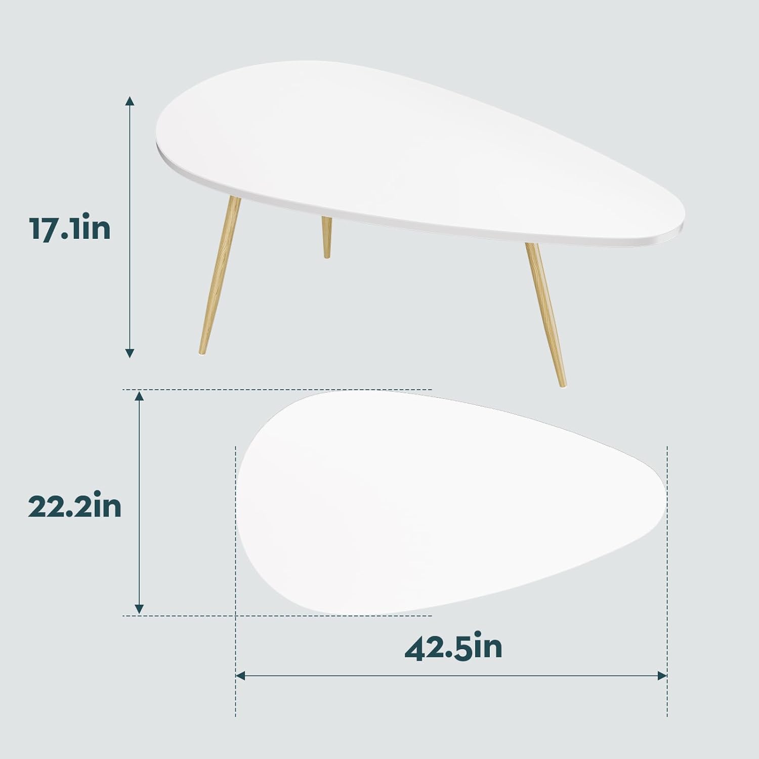 SAYGOER Modern Coffee Table White Oval Coffee Tables for Living Room Simple Center Table for Small Space Home Office Easy Assembly 22.2" D x 42.5" W x 17.1" H, White - Image 3