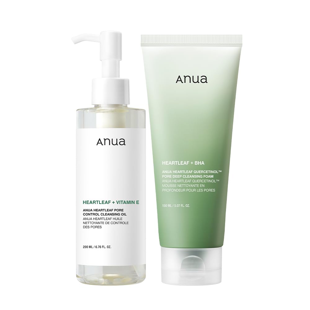 Anua Double Cleanser Duo for Facial Cleansing : Heartleaf Pore Control Cleansing Oil & Heartleaf Quercetinol Pore Deep Cleansing Foam for Double Cleansing, Blackhead Remover, Korean Skincare - Image 2