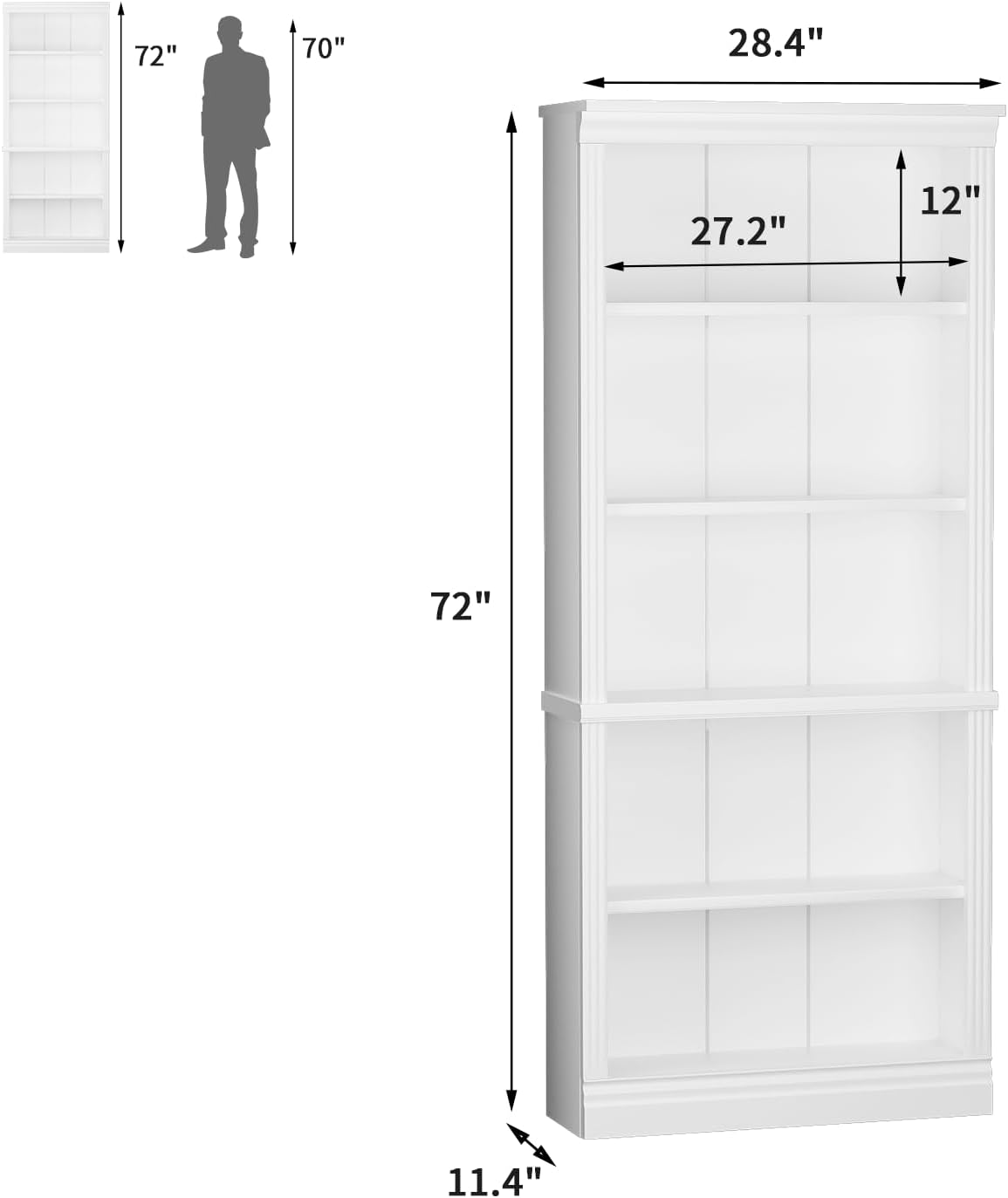 VICTONE 5-Shelf Bookcase, Wooden Standing Rack Book Storage Shelves Furniture Selection for Living Room, Bedroom, Home Office (White) - Image 3