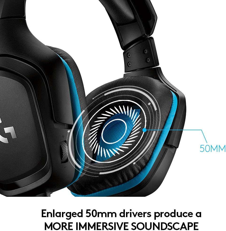 Logitech G432 Wired Gaming Headset, 7.1 Surround Sound, DTS Headphone:X 2.0, Flip-to-Mute Mic, PC (Leatherette) Black/Blue - Image 4