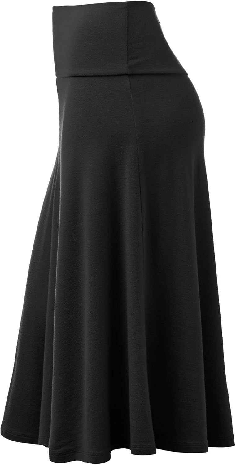 Lock and Love Women's Solid Ombre Lightweight Flare Midi Pull On Closure Skirt S-XXXL Plus Size - Image 3