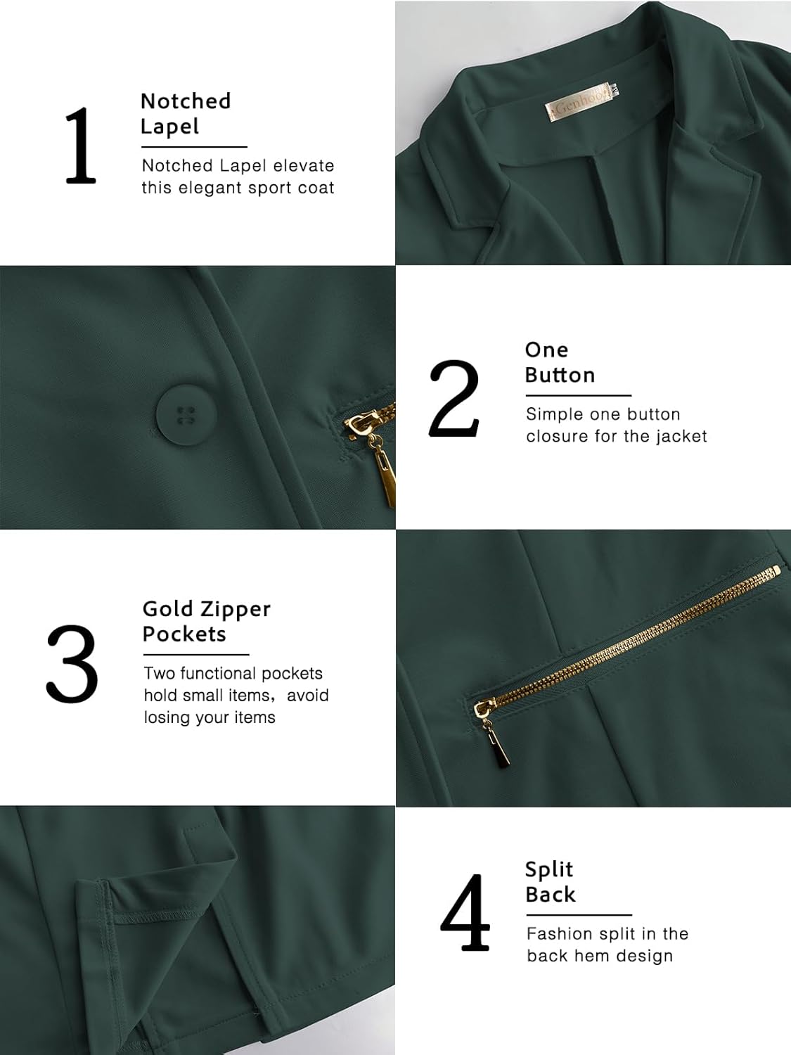 Genhoo Women's Long Sleeve Blazer Open Front Cardigan Jacket Work Office Blazer with Zipper Pockets S-3XL - Image 6