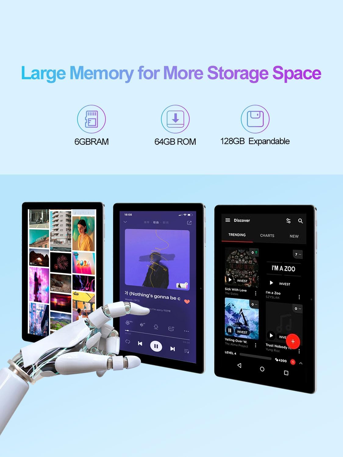 10 inch Tablet, Android Tablet, 6GB RAM 64GB ROM, Quad-Core Processor, 1280x800 IPS HD Touch Screen Tablets, WiFi 6, Dual Camera, BT 5.2, 6000mAh Long Lasting Battery - Image 3