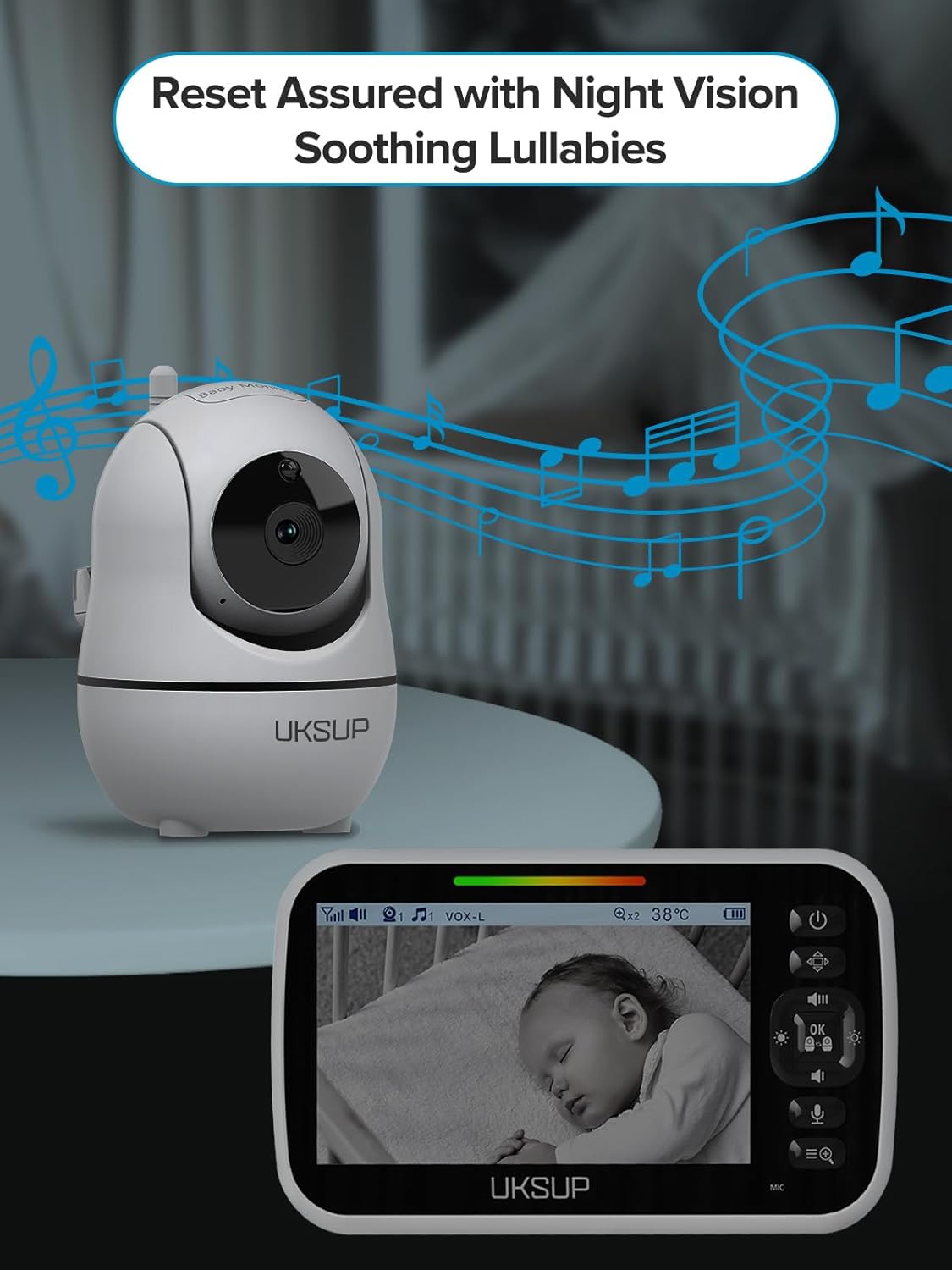 SM663V2 Baby Monitor with 2 Cameras - 5" Display Video Baby Monitor with Remote Pan & Tilt, 2X Zoom,Auto Night Vision, 2 Way Talk, Temperature Sensor,Lullabies,960 Feet Range - Image 6