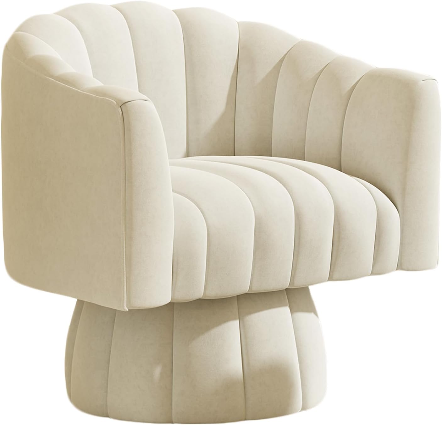 Accent Chair Mid Century 360 Degree Swivel Chair,Modern Lounge Sofa Round Barrel Chair with Wide Upholstered,Fluffy Velvet Fabric Chairs for Home Sofa Living Room/Bedroom/Waiting Room (Beige) - Image 2