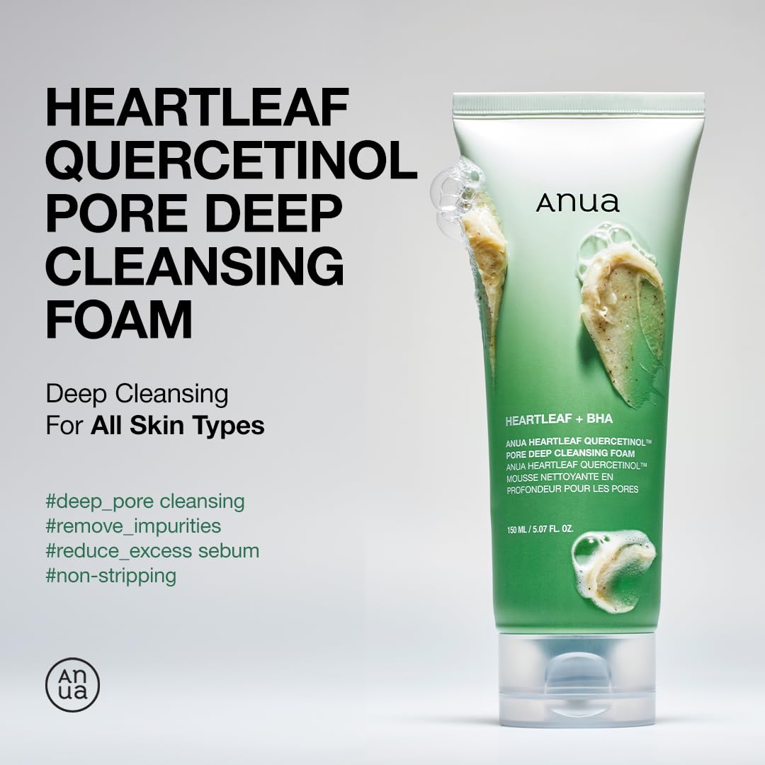 Anua Double Cleanser Duo for Facial Cleansing : Heartleaf Pore Control Cleansing Oil & Heartleaf Quercetinol Pore Deep Cleansing Foam for Double Cleansing, Blackhead Remover, Korean Skincare - Image 4