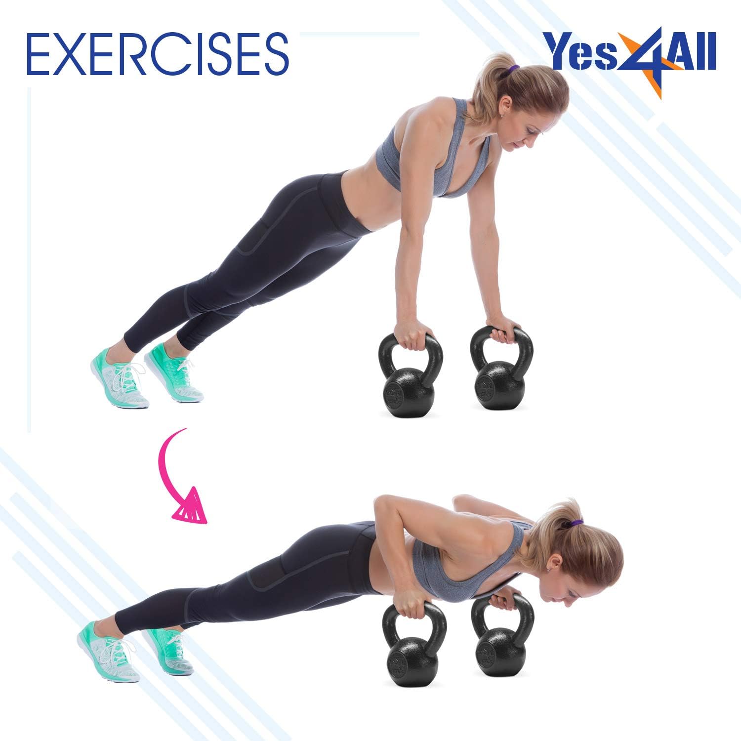 Yes4All Kettlebell Cast Iron Sets 5 - 10 - 15 - 20 - 25 - 30 lbs, Multi-Level from Beginners to Pros Kettlebell Set for Strength Training & Home Gym Equipment - Image 8