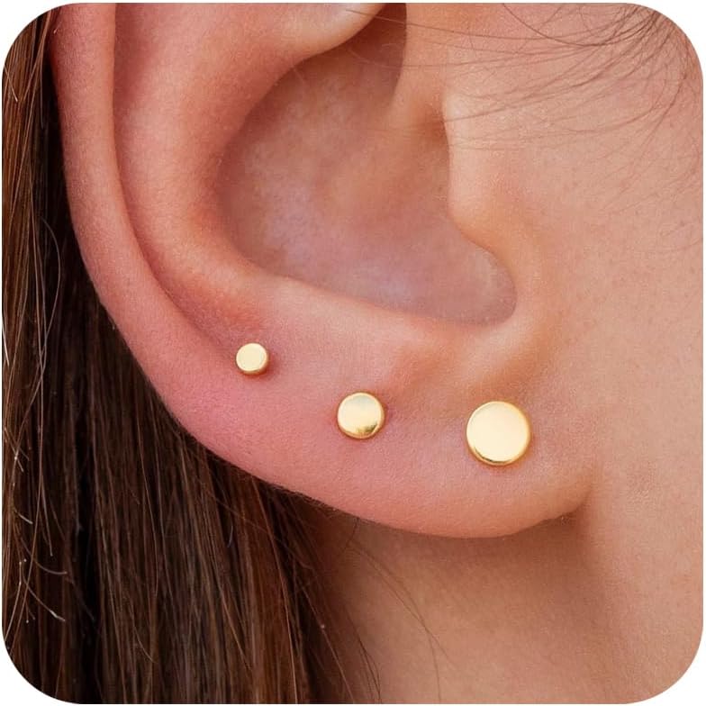 3 Pairs 14k Gold Stud Earrings for Women Hypoallergenic 925 Sterling Silver Post Dainty Silver Cartilage Tragus Earrings Stacks Set Trendy Small Diamond Heart Multiple Piercing Jewelry for Men - Image 2