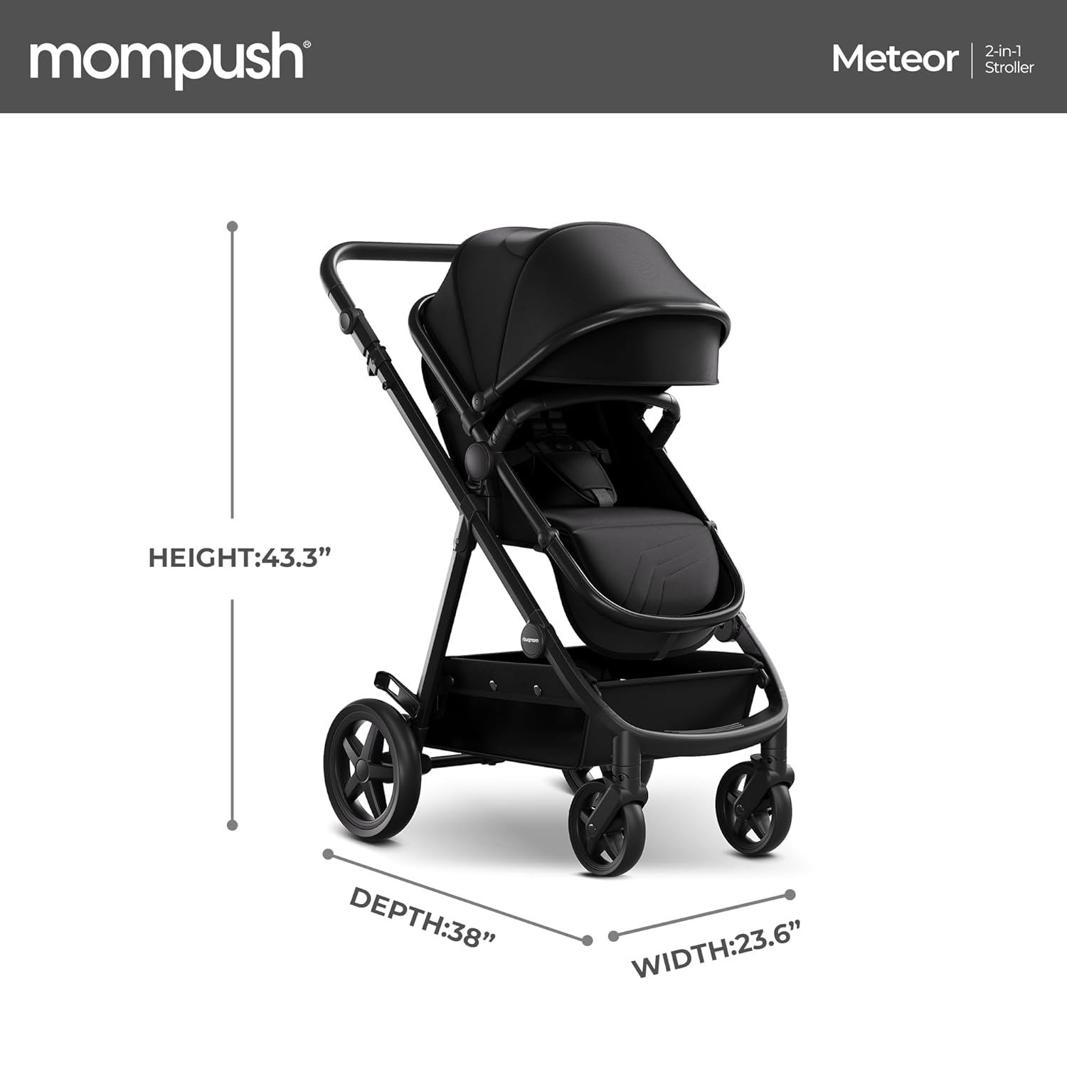 Mompush Meteor2 Baby Stroller 2-in-1 with Bassinet Mode, Compatible with Infant Car Seat Adapter Included, Full-Size Bassinet Strollers for Family Outings - Image 9