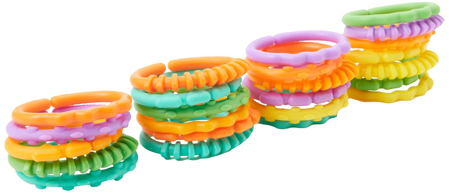 Bright Starts Lots of Links Rings Toys for Stroller or Carrier Seat, BPA-Free, Ages 0 Months Plus, Multicolor, 24 Count - Image 2