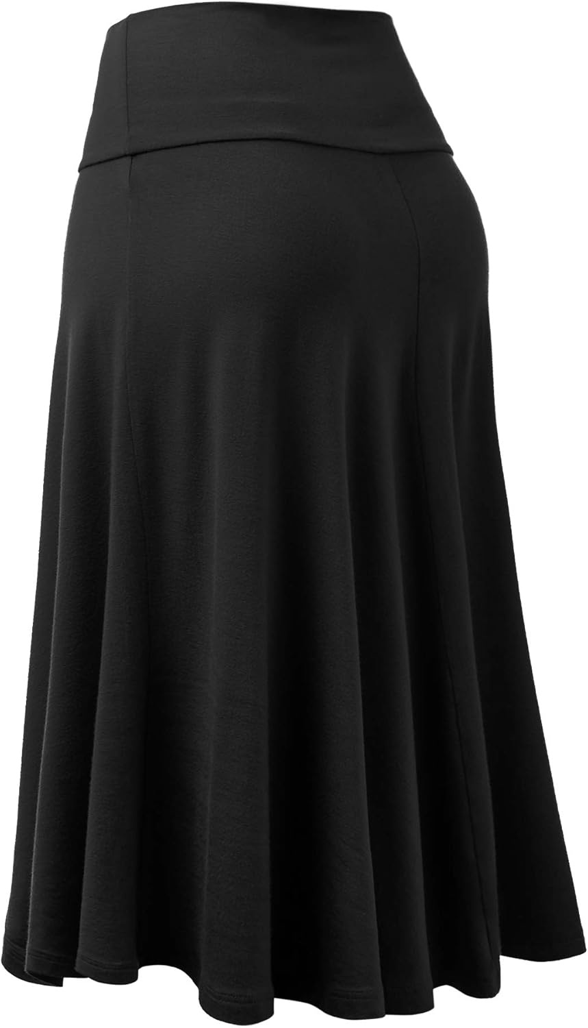 Lock and Love Women's Solid Ombre Lightweight Flare Midi Pull On Closure Skirt S-XXXL Plus Size - Image 4