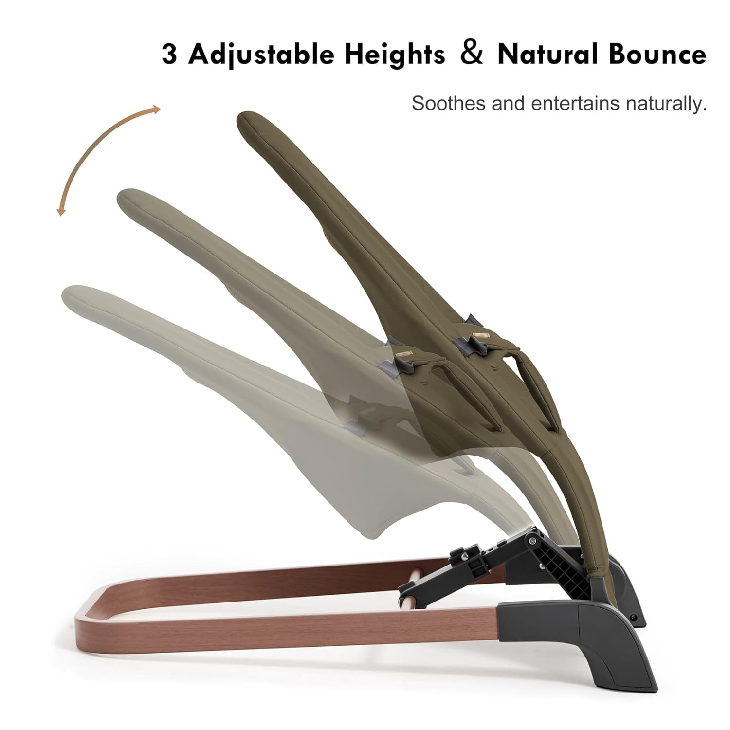 Foldable Baby Bouncer, Baby Bouncer Seat with 3 Adjustable Heights, Portable Newborn Rocker, Ergonomic Bouncer Seat for Natural Bounce, Bouncer for Babies 0-6 Months, Soft Cotton (Green) - Image 5