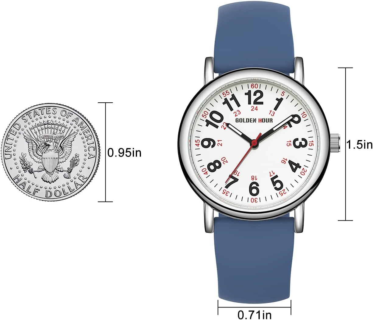 GOLDEN HOUR Waterproof Nurse Watch for Medical Professionals, Students Women Men - Military Time Luminouse Easy Read Dial, 24 Hour with Second Hand, Colorful Silicone Band - Image 5