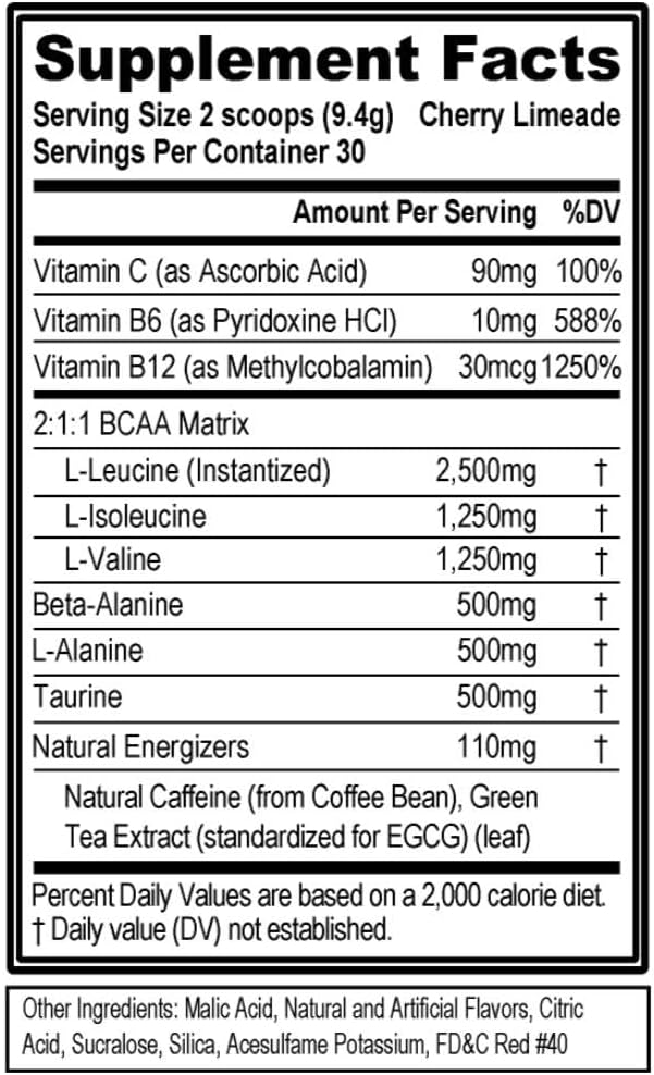 EVL BCAAs Amino Acids Powder - BCAA Energy Pre Workout for Muscle Recovery Lean Growth and Endurance - Rehydrating Post Workout Recovery Drink with Natural Caffeine - Cherry Limeade - Image 3