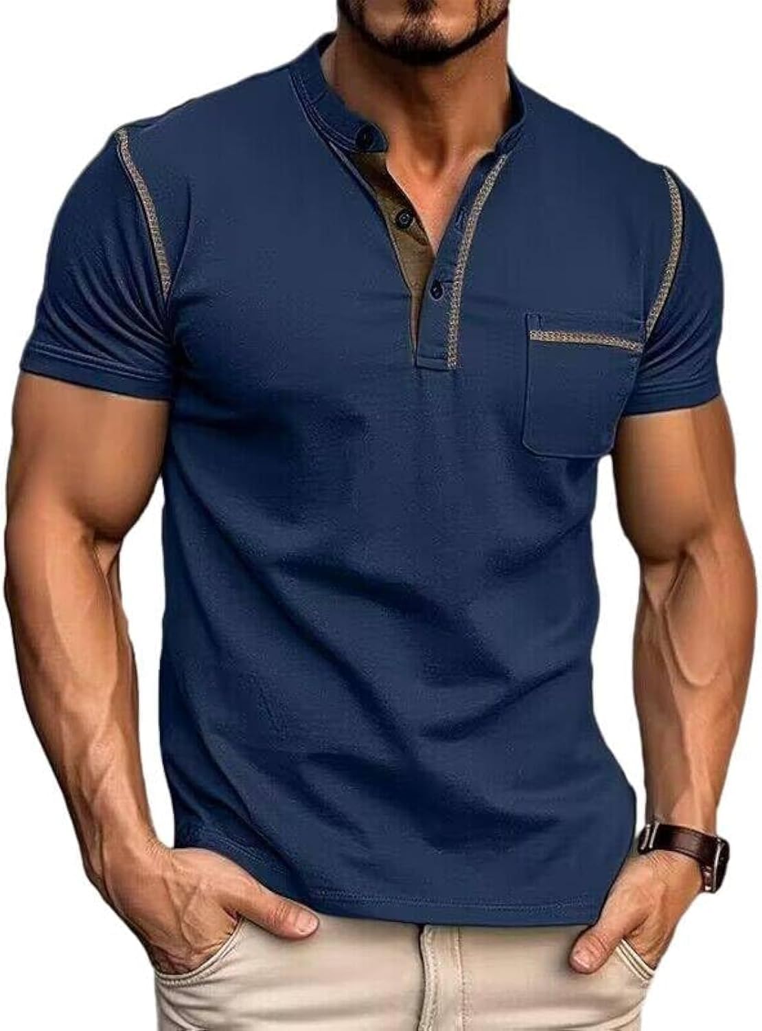 Men's Fashion Henley Shirt Classic Short/Long Sleeve Lightweight Button Cotton T-Shirt Casual Top - Image 2