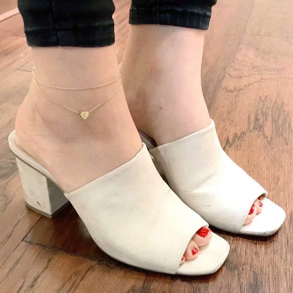 Turandoss Heart Initial Ankle Bracelets for Women, 14K Gold Filled Handmade Dainty Layered Anklet Letter Initial Heart Ankle Bracelets for Women Beach Jewelry Gifts - Image 6