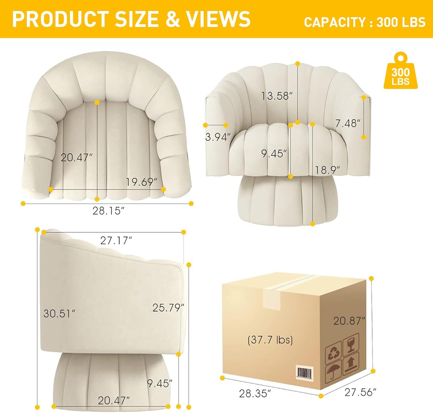 Accent Chair Mid Century 360 Degree Swivel Chair,Modern Lounge Sofa Round Barrel Chair with Wide Upholstered,Fluffy Velvet Fabric Chairs for Home Sofa Living Room/Bedroom/Waiting Room (Beige) - Image 4