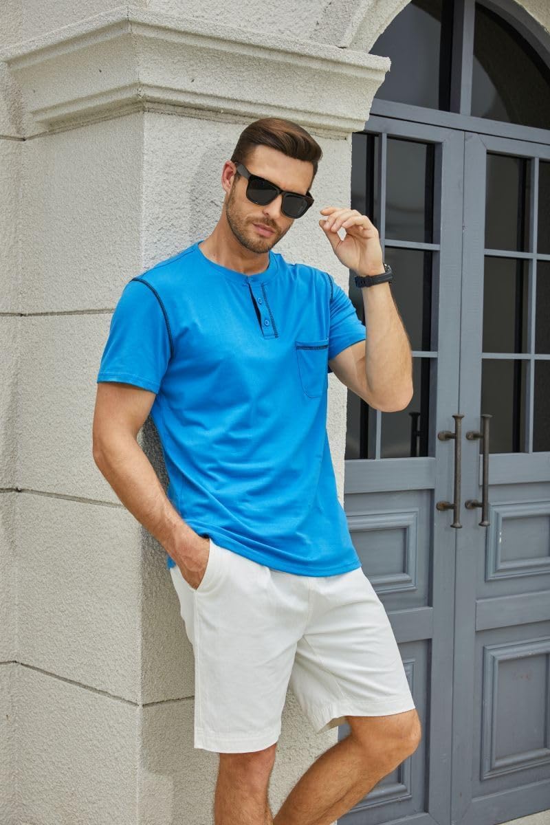 Men's Fashion Henley Shirt Classic Short/Long Sleeve Lightweight Button Cotton T-Shirt Casual Top - Image 3