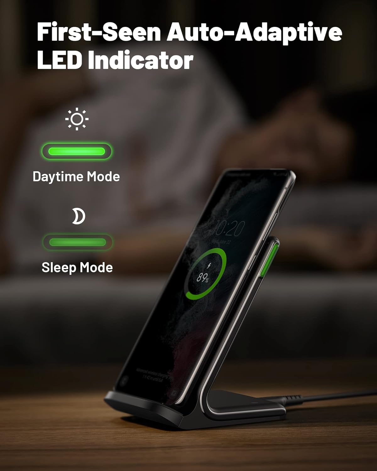 INIU Wireless Charger, 15W Fast Qi-Certified Wireless Charging Station with Sleep-Friendly Adaptive Light Compatible with iPhone 16 15 14 13 Pro XS 8 Plus Samsung Galaxy S25 S24 S23 Note 20 Google etc - Image 3