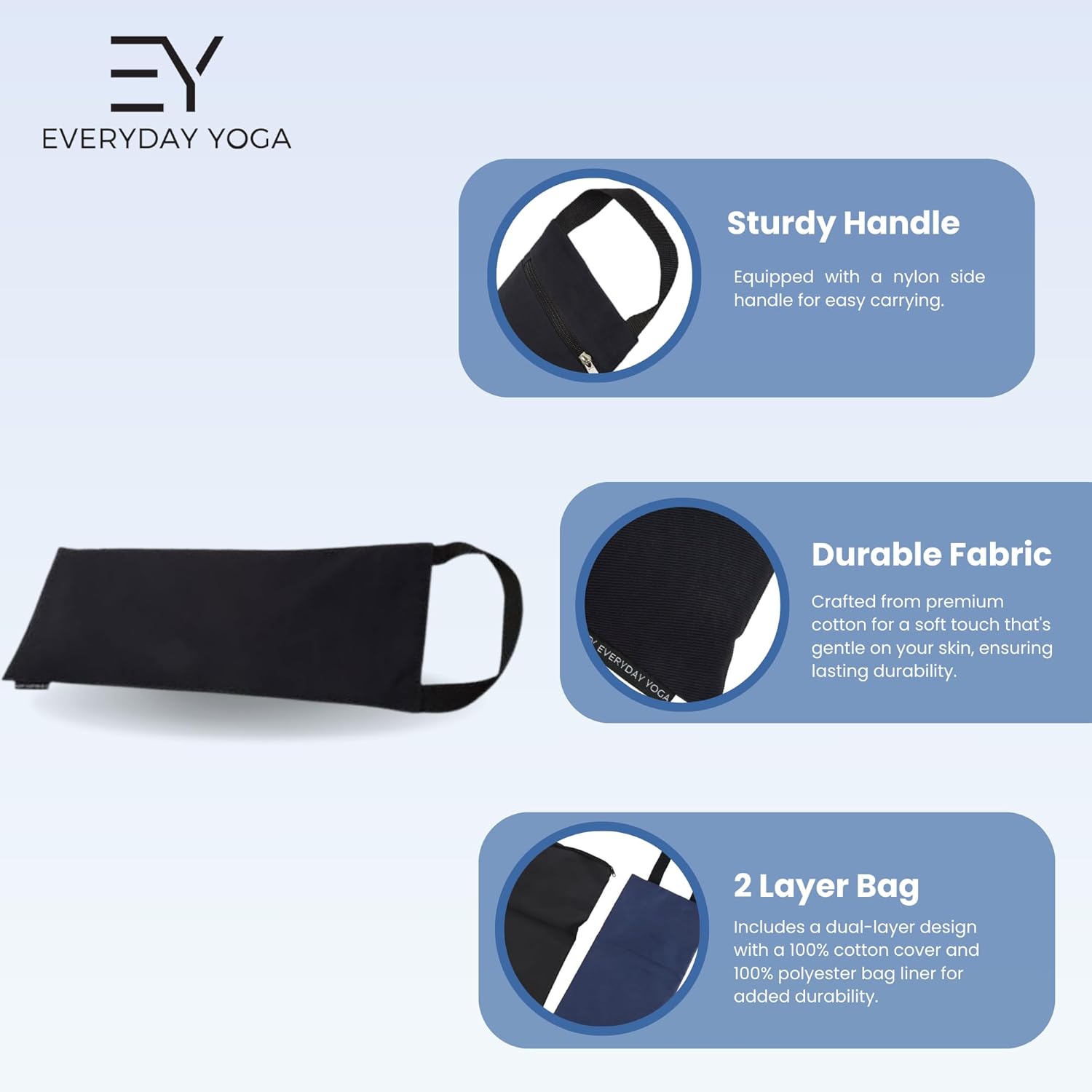 Everyday Yoga Sand Bag Cotton Unfilled, Adds Weight to Poses, Zipper Cover, Sturdy Handle, Silica Sand Filling, Durable Material - Black - Image 4