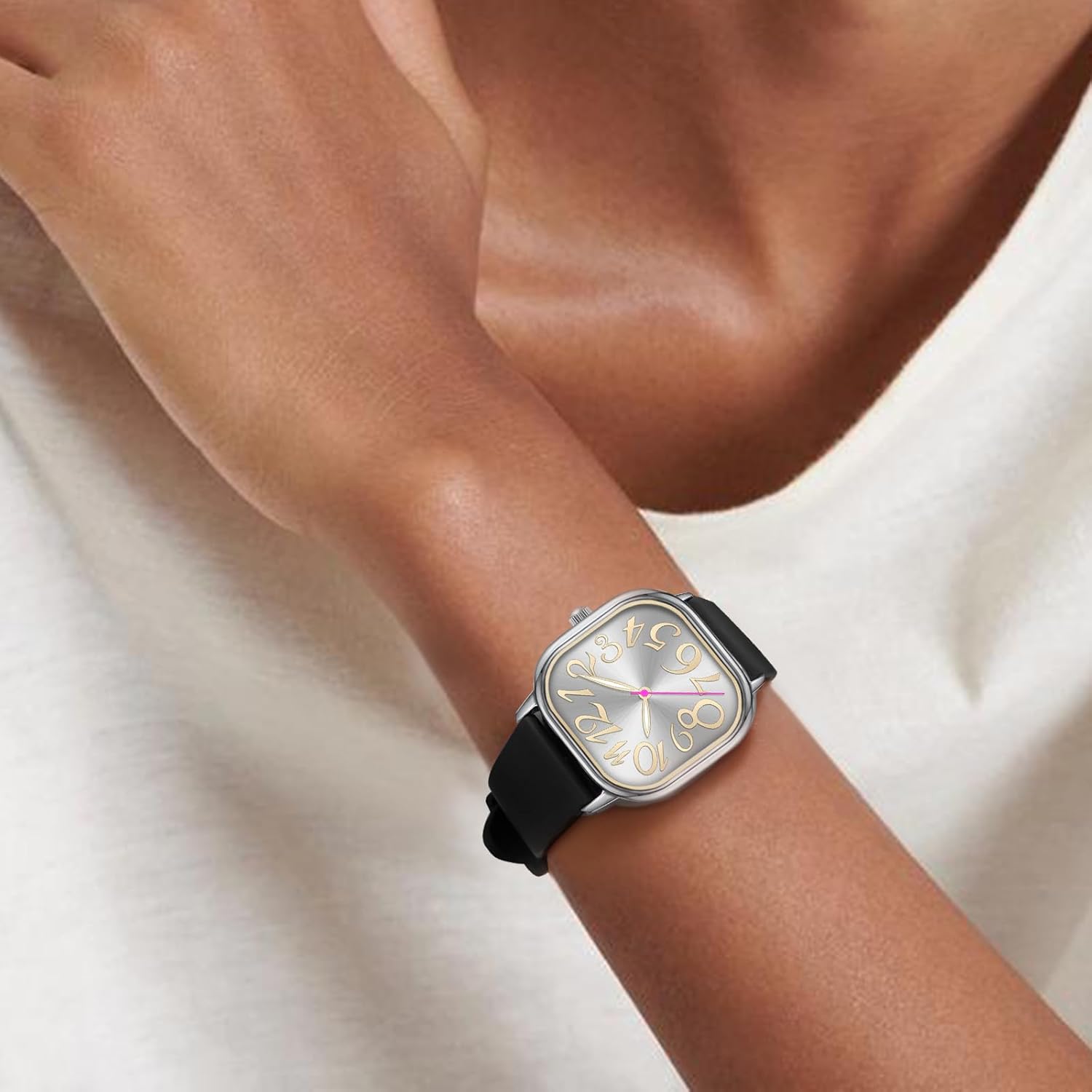 Women's Waterproof Watch, Stylish Silicone Strap for Women's Wrists 5IN-7IN, Large 32MM Easy-to-Read Colourful Arabic Numerals Dial - Image 7