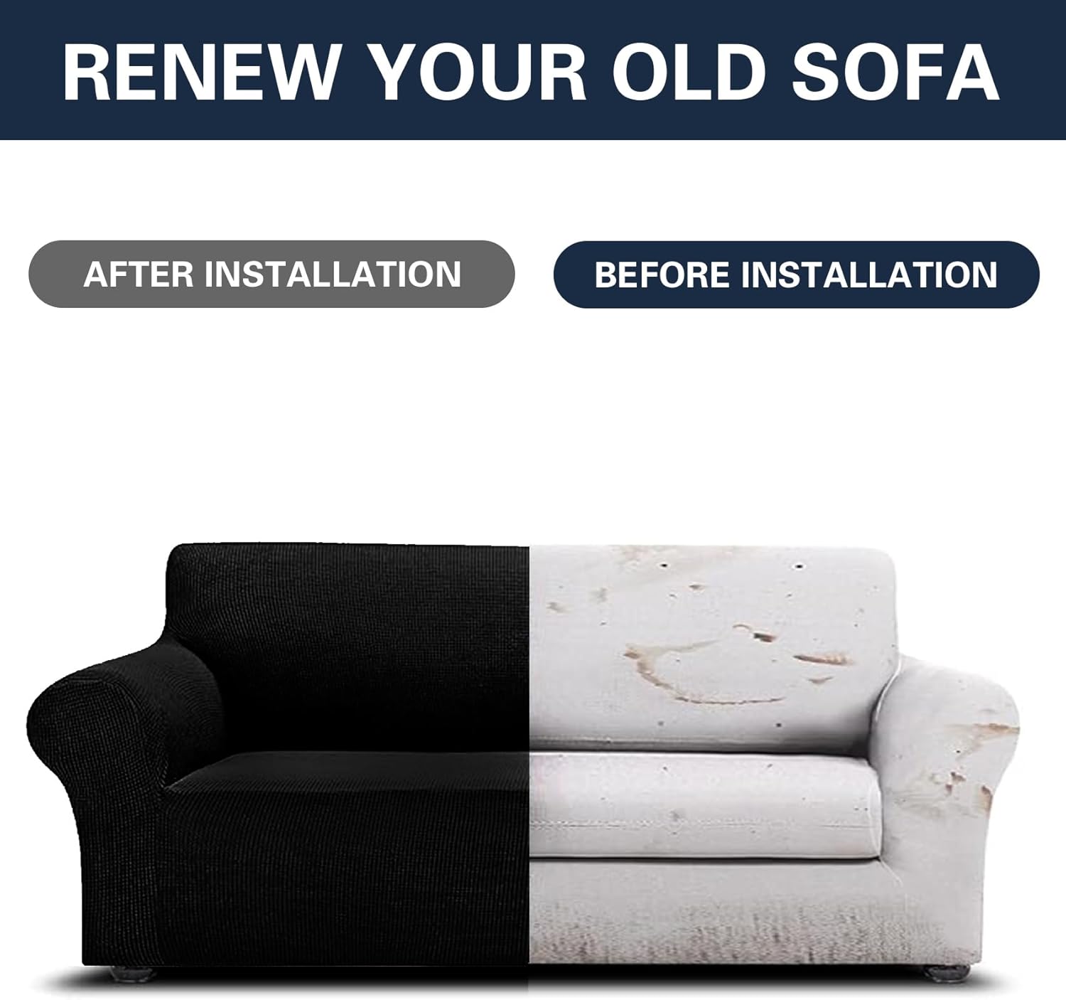 2025 New Stretch Sofa Slipcovers Couch Cover for 3 Cushion Furniture Protector Sofa Covers with Elastic Bottom Jacquard Fabric Small Checks for Pets, Kids -Sofa, Black - Image 6