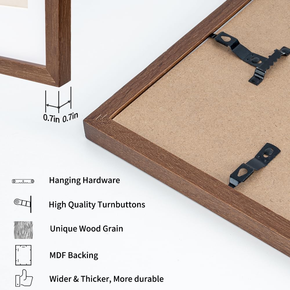Axeman 18x24 Poster Frame with Mat for 16x20, Solid Oak Wood Picture Frame with Tempered Glass, Wooden 18''x24'' Minimalist Photo Frame with Free Wall Hooks for Art Photo and Prints, Walnut - Image 8