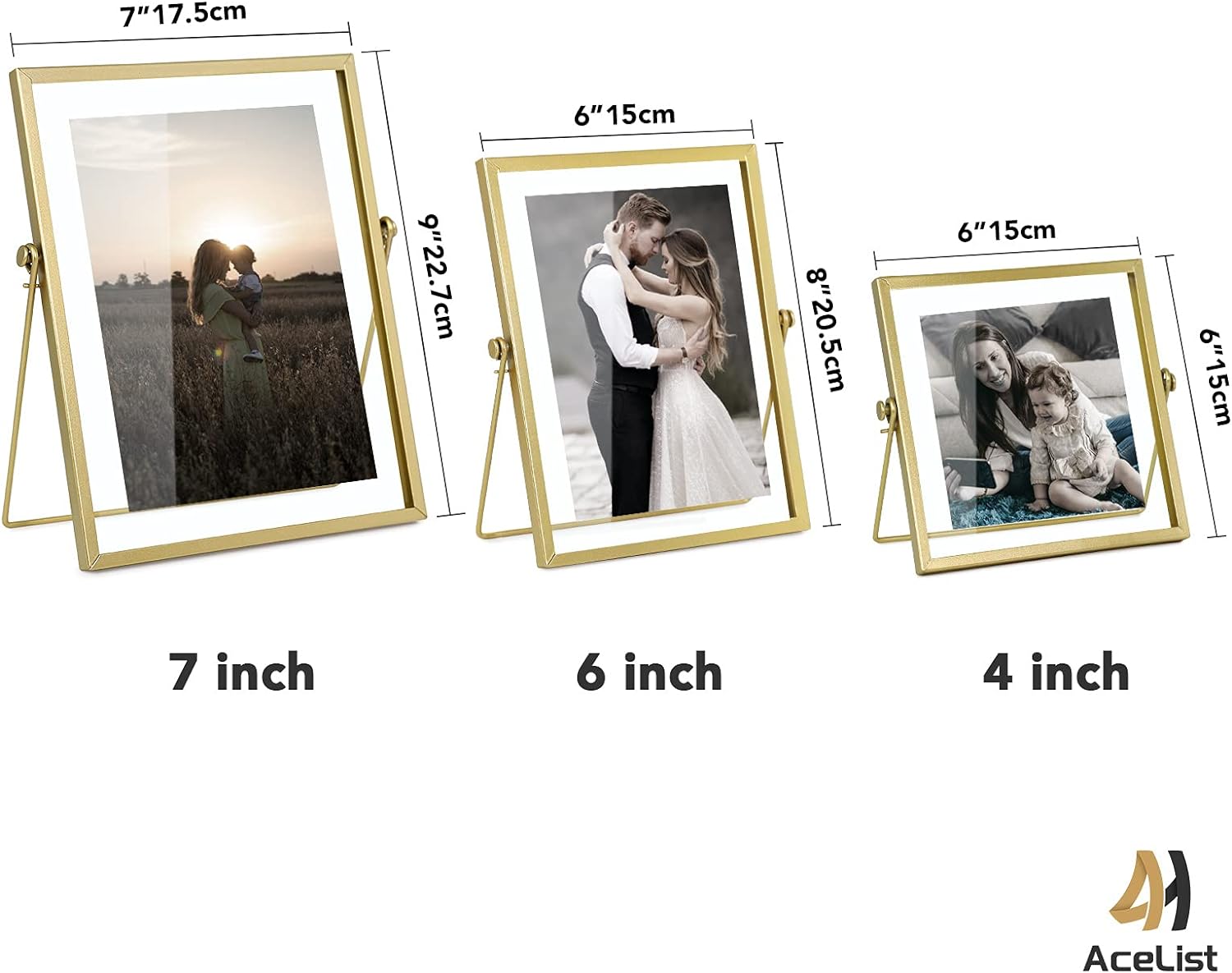 AceList Set of 3 Glass Photo Frame Collection Simple Metal Geometric Picture Frame with Glass Cover Includes 4"" x 4"", 4"" x 6"", 5"" x 7"" - Image 6