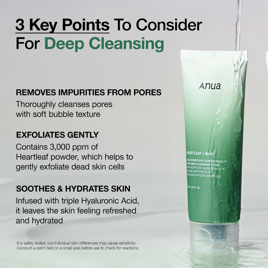 ANUA Heartleaf Quercetinol Pore Deep Cleansing Foam, Facial Cleanser, for Double Cleansing, BHA, Hyaluronic Acid, Glycerin, Face Wash, Blackhead Remover, Korean Skincare (150ml/5.07 fl.oz.) - Image 5