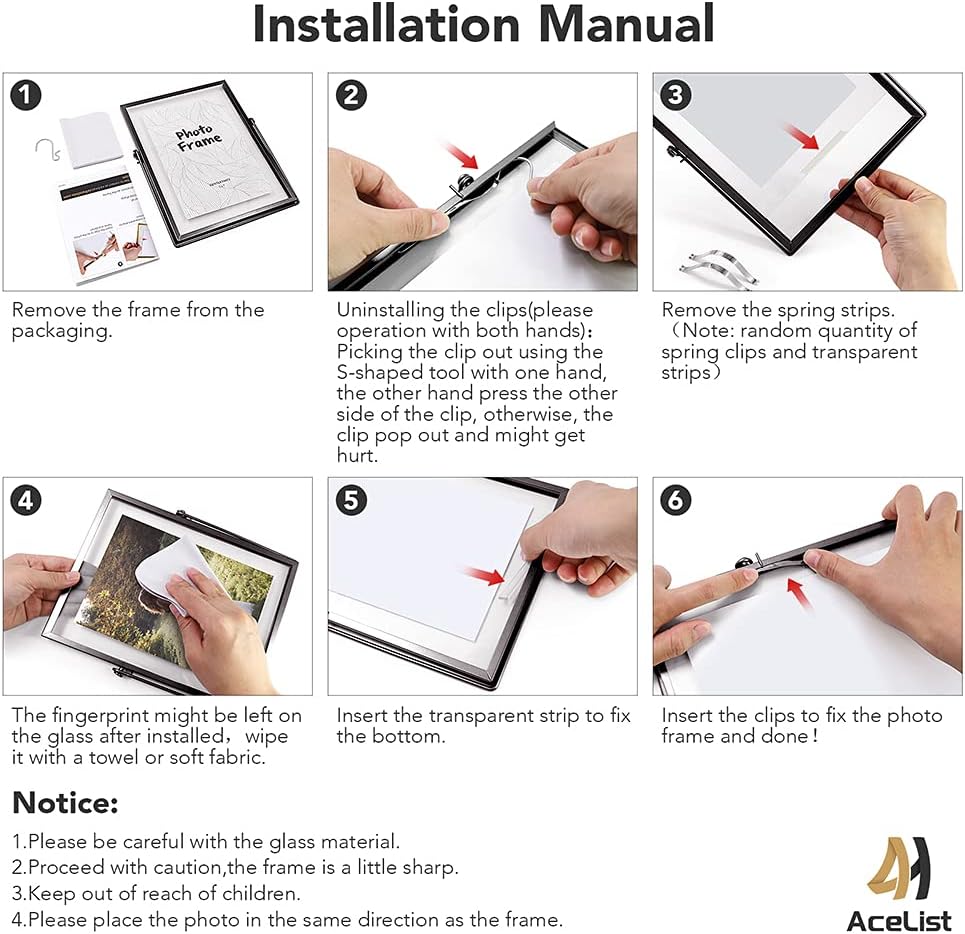 AceList Set of 3 Glass Photo Frame Collection Simple Metal Geometric Picture Frame with Glass Cover Includes 4"" x 4"", 4"" x 6"", 5"" x 7"" - Image 7
