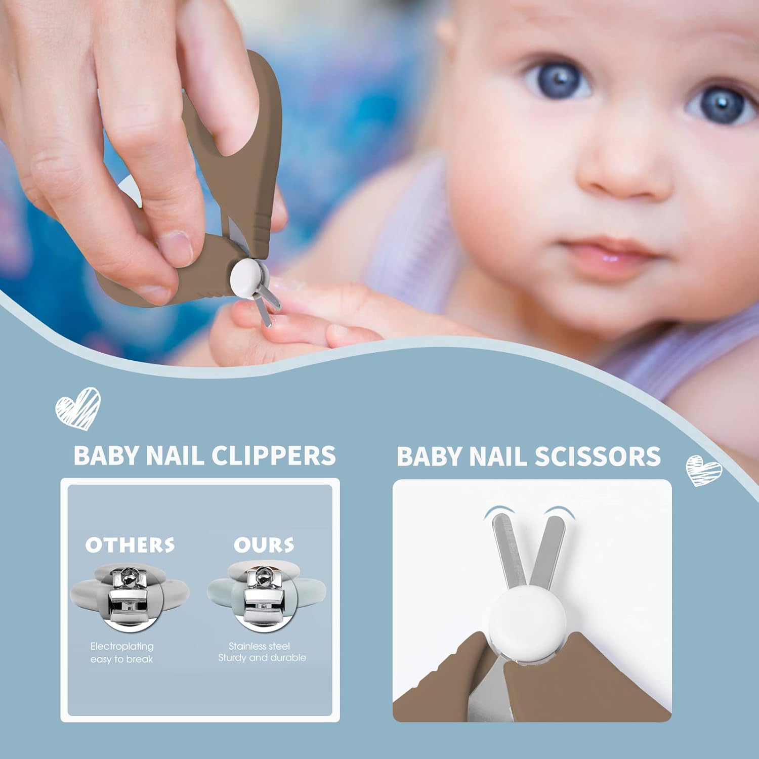 6-in-1 Baby Grooming Set, Natural Wooden Hairbrush and Comb, Nail Clippers,Nail Scissors, Nail File and Tweezers for Kids and Newborns in Nice Gift Box - Image 3