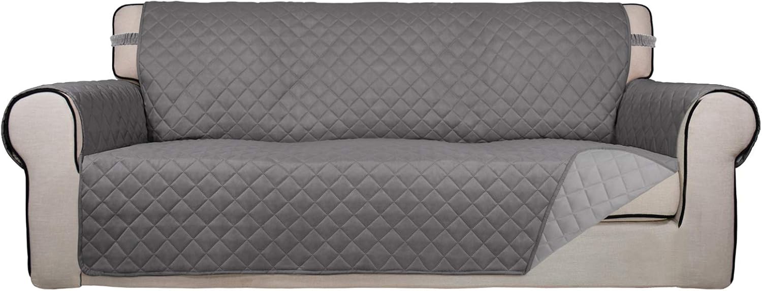 PureFit Reversible Quilted Sofa Cover, Water Resistant Slipcover Furniture Protector, Washable Couch Cover with Non Slip and Elastic Straps for Kids, Dogs, Pets (Sofa, Gray/Light Gray) - Image 2