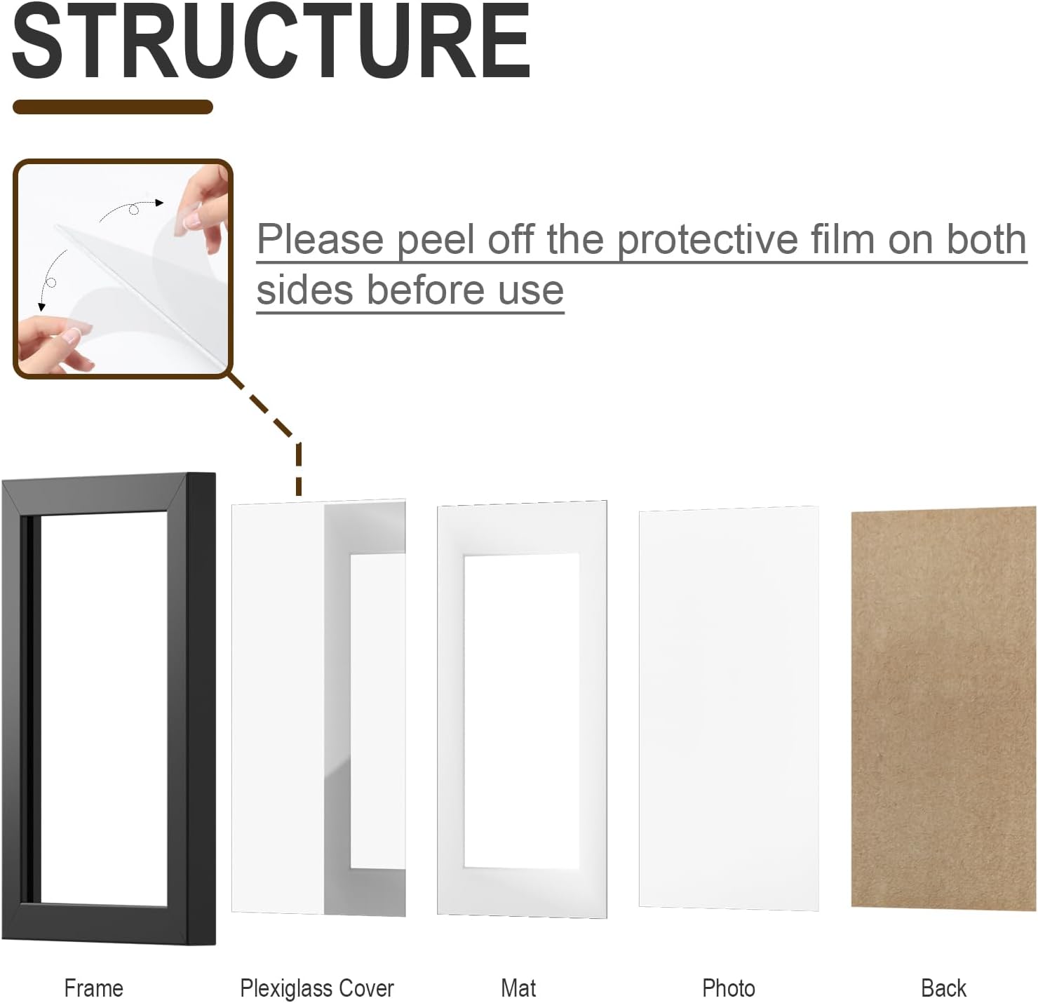 8x10 Picture Frame, 5x7 with Mat or 8x10 Without Mat, Minimalist Style Photo Frame with Plexiglass Cover for Wall & Tabletop Display, Black - Image 5