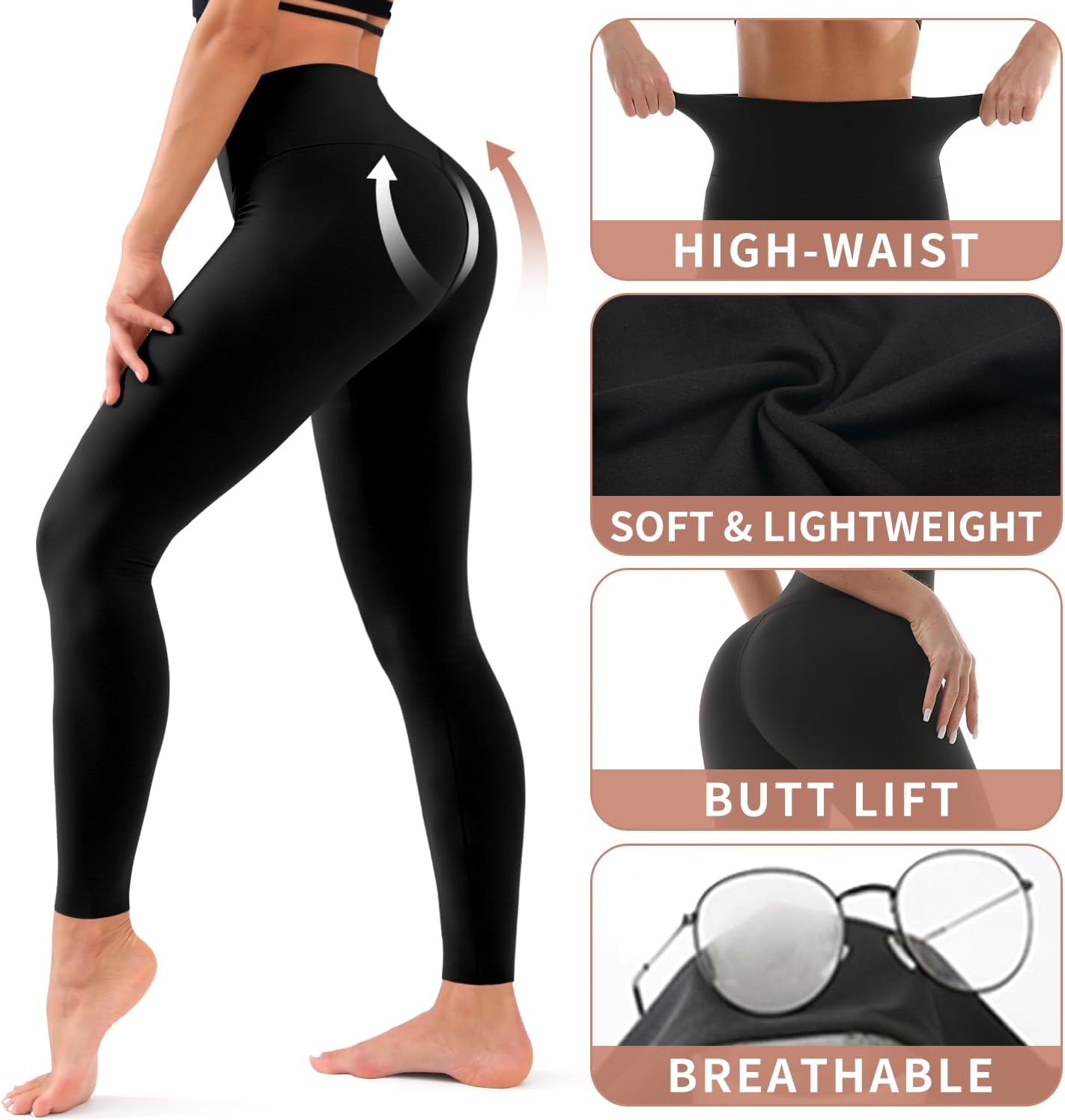 Hmuuo 3 Pack Leggings for Women High Waisted Tummy Control No See-Through Yoga Pants Workout Running Leggings - Image 6